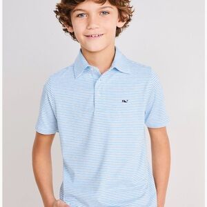 Boys 3T Vineyard Vines Light Blue & White Sankaty Performance Polo Shirt Toddler